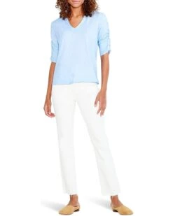 NIC+ZOE Ruched Elbow Sleeve Split-Neck Tee