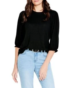 NIC+ZOE Crew Neck 3/4 Pleated Sleeve Tee