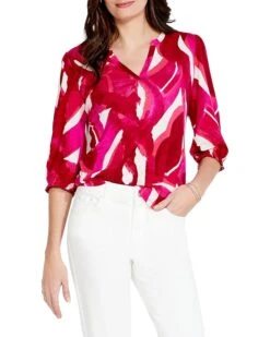 NIC+ZOE Blooms 3/4 Sleeve Split-Neck Tee