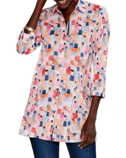 NIC+ZOE Petite Checked Up Long Crinkle Shirt