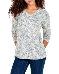 NIC+ZOE Angled Ikat Lone Sleeve V Tee
