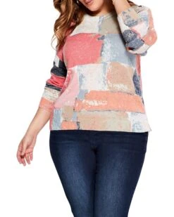 NIC+ZOE Plus Size Printed Geo Sweater