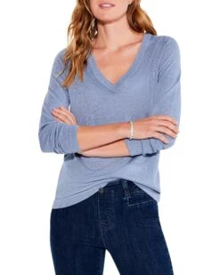 NIC+ZOE V-Neck Long Sleeve Shimmer Sweater Tee