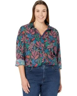 NIC+ZOE Plus Size Vibrant Garden Crinkle Shirt