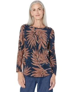 NIC+ZOE Batik Ferns Long Puff Sleeve Tee