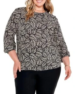NIC+ZOE Plus Size Lacy Leaves Top