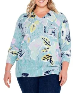 NIC+ZOE Plus Size Greenhouse Garden Sweater
