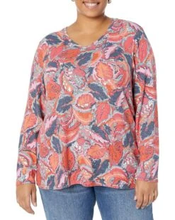 NIC+ZOE Plus Size Sweet Dreams Long Sleeve Tropics V Tee