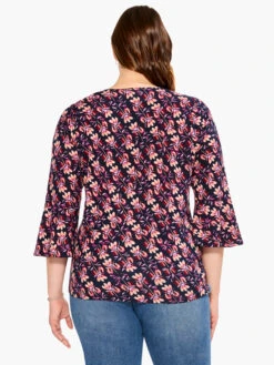 Stamped Petals Top INDIGO MULTI -Nic+Zoe M231076WIMIPRODUCT 03
