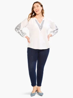 Embroidered Solstice Top WHITE MULTI -Nic+Zoe M231079WWMTPRODUCT 04
