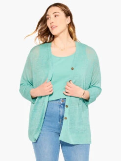 Featherweight Button Cardigan HAZY AQUA