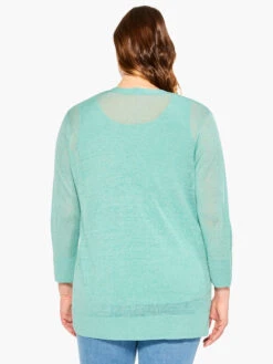 Featherweight Button Cardigan HAZY AQUA -Nic+Zoe M231104WHAQPRODUCT 03