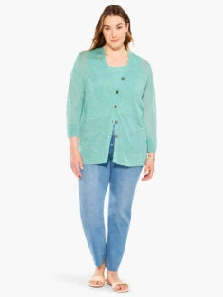 Featherweight Button Cardigan HAZY AQUA -Nic+Zoe M231104WHAQPRODUCT 04