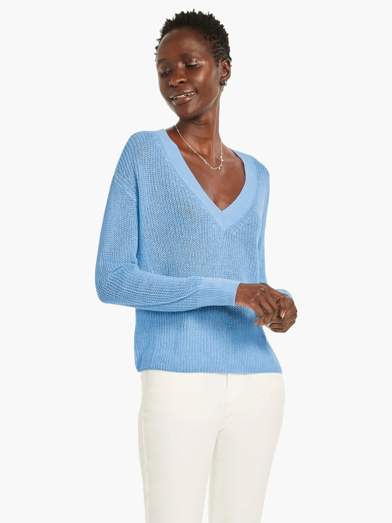 Textural V-Neck Summer Sweater ZEPHYR Textural V-Neck Summer Sweater ZEPHYR -Nic+Zoe M231131ZPRPRODUCT 01 scaled