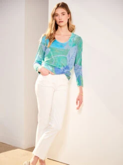 Full Bloom Sweater BLUE MULTI -Nic+Zoe M231144BLTPRODUCT 05
