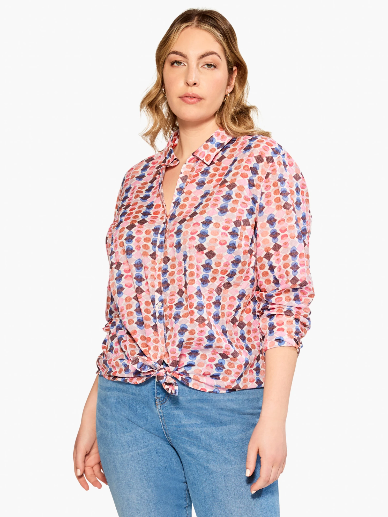 Geo Dots Boyfriend Shirt PINK MULTI Geo Dots Boyfriend Shirt PINK MULTI -Nic+Zoe M231621WPKMPRODUCT 01 scaled