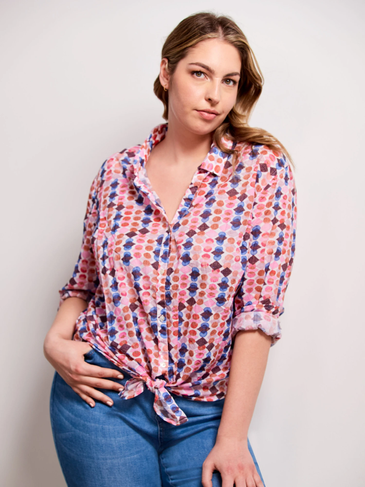 Geo Dots Boyfriend Shirt PINK MULTI Geo Dots Boyfriend Shirt PINK MULTI -Nic+Zoe M231621WPKMPRODUCT 05 scaled