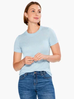 Crew Neck Short Sleeve Sweater Tee MIST