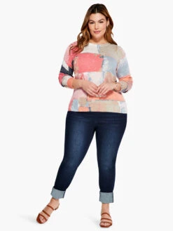 Printed Geo Sweater PINK MULTI -Nic+Zoe S231113WPKMPRODUCT 04