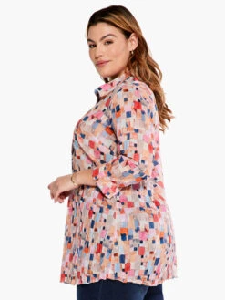 Checked Up Long Crinkle Shirt PINK MULTI 4 Checked Up Long Crinkle Shirt PINK MULTI -Nic+Zoe S231604WPKMPRODUCT 02