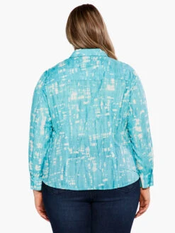Gleaming Crinkle Shirt AQUA MULTI -Nic+Zoe S231617WAQLPRODUCT 03