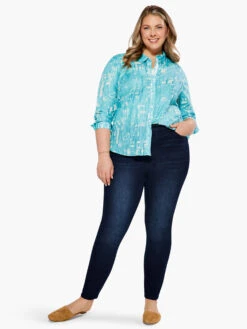 Gleaming Crinkle Shirt AQUA MULTI -Nic+Zoe S231617WAQLPRODUCT 04