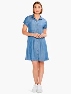 Drapey Denim Shirt Dress MID WASH -Nic+Zoe S231922MDWPRODUCT 04