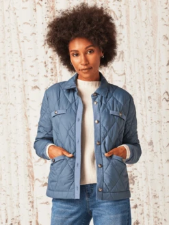 Knit Trim Puffer Jacket BLUE WAVES